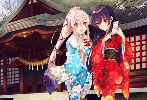 2girls Aliasing Anthropomorphism Black Hair Building Drink Isokaze Kancolle Japanese Clothes