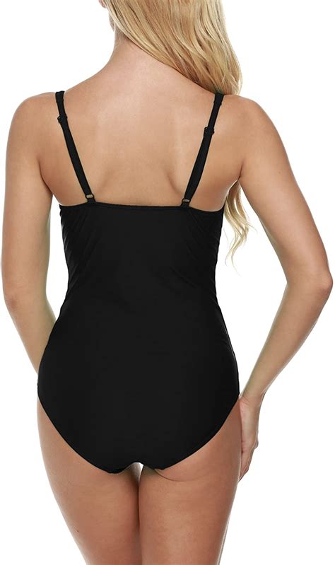 Ekouaer Retro Pin Up Bathing Suit Swimsuit Swimwear One Piece Black