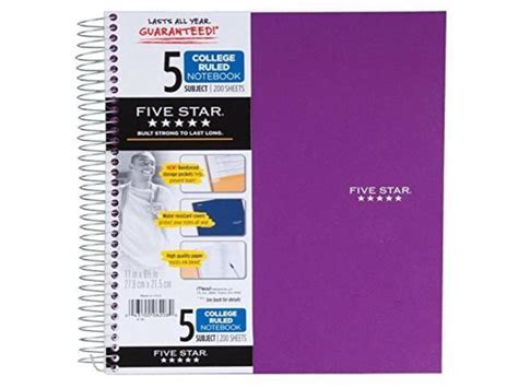 Mead Five Star Spiral Notebook College Ruled 5 Subject 85 X 11