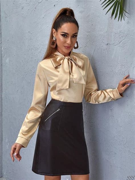 Gold Satin Bow Blouse Rsilksatinblouses