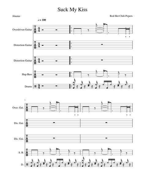 Suck My Kiss Red Hot Chilli Peppers Tab Sheet Music For Drum Group Guitar Bass Mixed