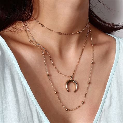 Ingemark Vintage Sexy Multilayer Chains Moon Pendant Necklaces For