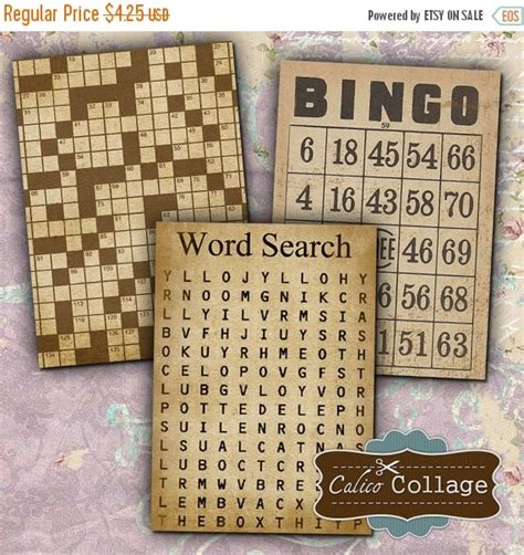 Game Pages Digital Collage Sheet Vintage Bingo By Calicocollage