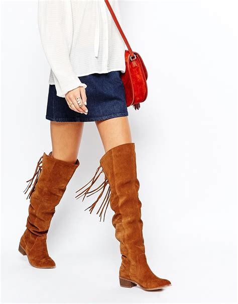asos knockout leather western fringe over the knee boots at over the knee boots