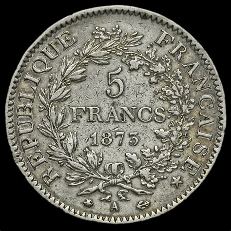 France 1873 Silver 5 Francs Avf
