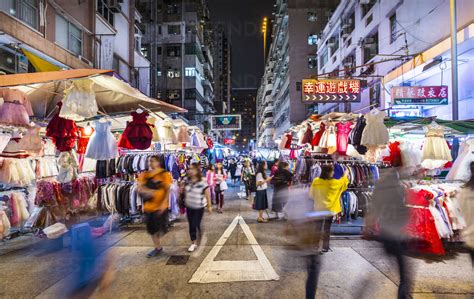 Mong Kok Street Market At Night Hong Kong China Stock Photo