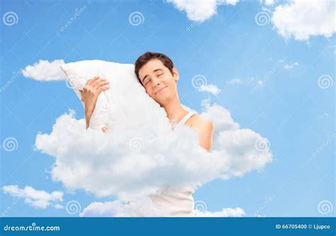 Joyful Man Sleeping Up In Clouds In The Sky Stock Photo Image Of