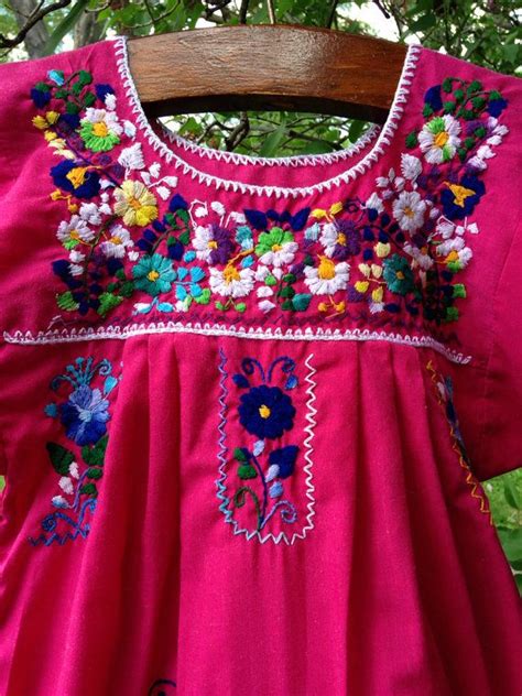 Vintage Dark Pink Mexican Childrens Dress By Jeneembroidery 3600