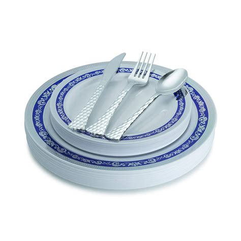 100 Piece Royal Blue Silver Disposable Plastic Plates And Plastic