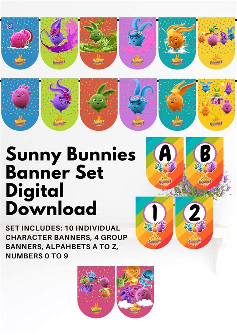 Sunny Bunnies Banner Flag Digital Download Sunny Bunnies Party Decoration Sunny Bunnies