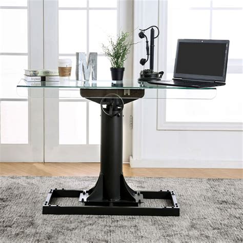 Furniture Of America Ziaz Adjustable Height Glass Top Standing Desk