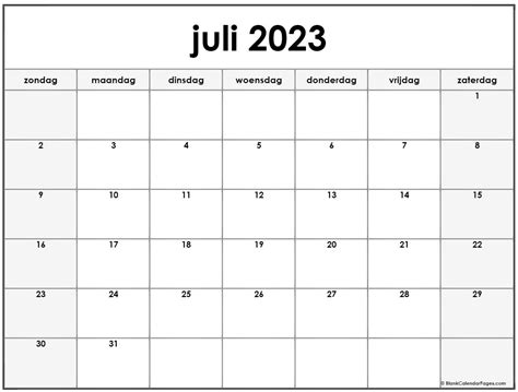 Juli 2023 Kalender Nederlandse Kalender Juli