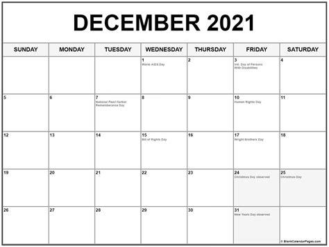 December 2021 Calendar With Holidays 1 Calendar Template 2021