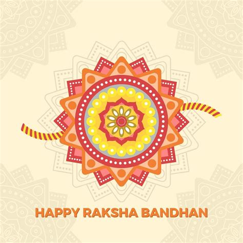 Flat Happy Rakhi Greetings With Mandala Background Vector Illustration