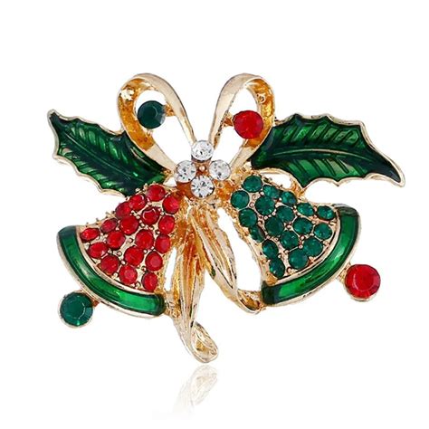 women crystal christmas brooch ladies colorful rhinestone bow leaf bell brooches pin jewelry