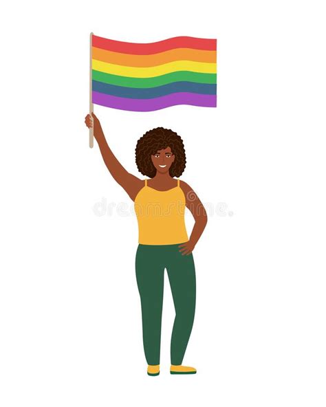 african american woman with rainbow flag support lgbt lgbtq freedom of love flat vector