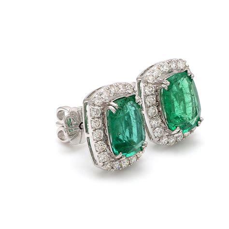 New K Gold Ct Emerald Diamond Stud Earrings Gemstone Etsy