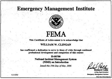 Fema Certificates Bill Clingan Kc0onr