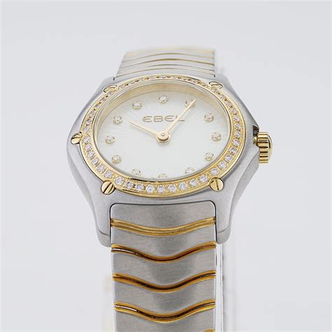 Ebel Classic Wave 24 Mm Mother Of Pearl Dial Diamond Bezel In 18k