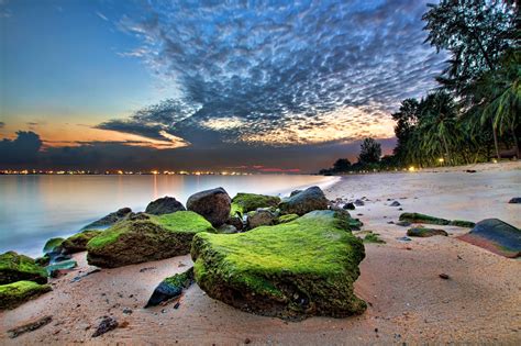 Wallpaper Sunlight Landscape Sunset Sea Singapore Rock Nature