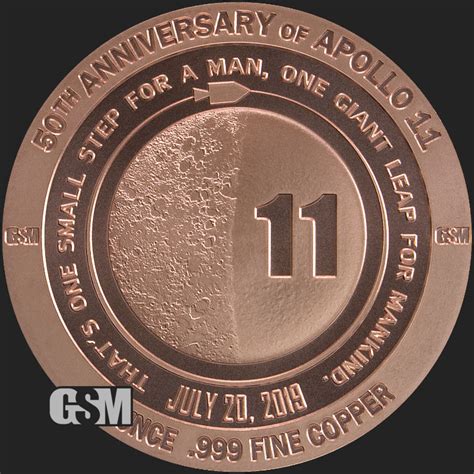 1 Oz Apollo 11 50th Anniversary Copper Bullion Round 999 Fine