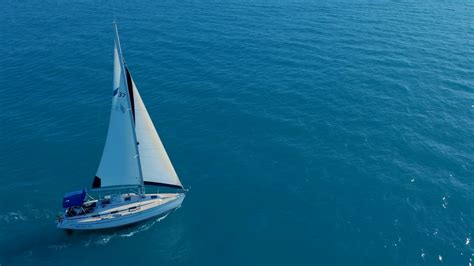 Aerial View Yacht Sailing On Opened Sea Stock Footage Sbv
