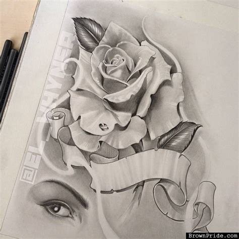 Chicana Realistic Rose Tattoo Rose Drawing Tattoo Roses Drawing