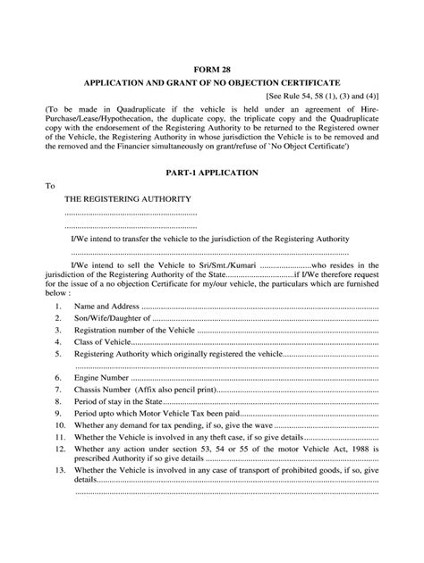 28 Application No Objection Certificate Fill Online Printable