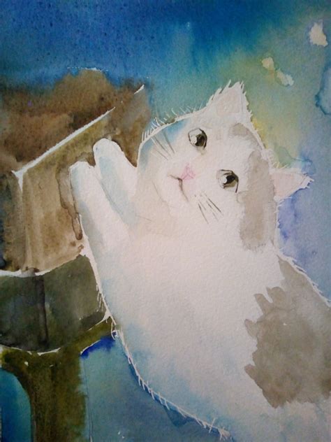 Original Watercolor Painting Art Cat Watercolor Painting Etsy
