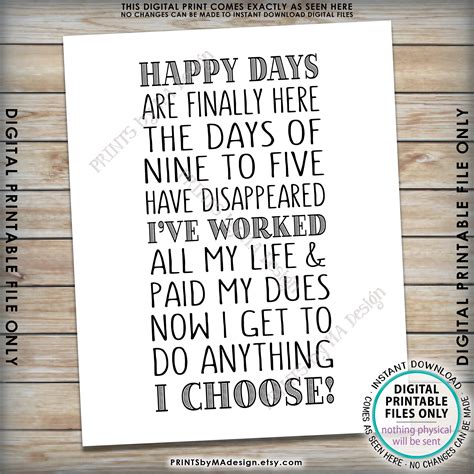 Retirement Poem Fun Retirement Party Ideas Happy Days Are Etsy