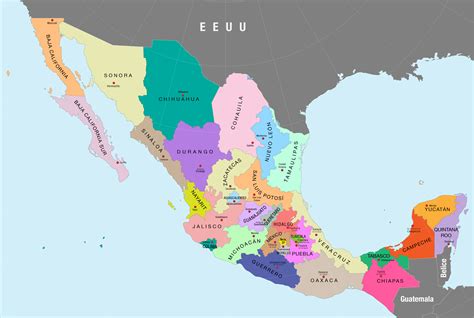Mapa De M Xico Y Sus Estados Para Colorear Pdf Elmapamundi Top