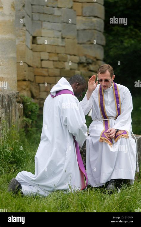 Catholic Priests Confession Jambville France Stock Photo Alamy