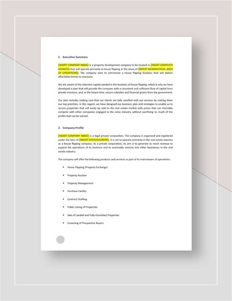 House Flipping Business Plan Template In Pages Ms Word Gdocslink