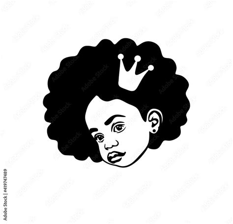 Black African American Little Cute Baby Girl Beautiful Head Silhouette