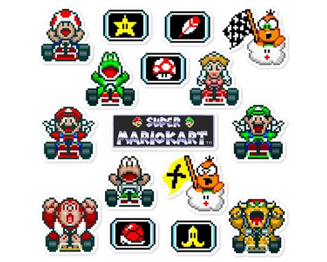 Super Mario Kart Sticker Set 16 Pieces Etsy