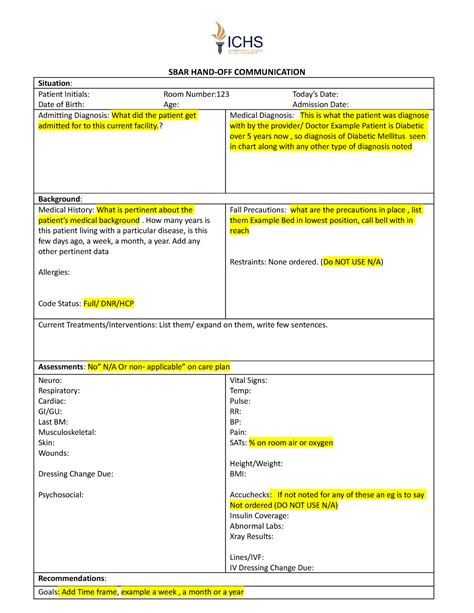 Blank Care Plan Good Copy Sbar Hand Off Communication Situation