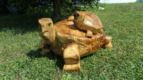 Turtle Tortoise Chainsaw Carving Wood Sculpture Statue Animal