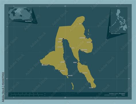 Southern Leyte Philippines Solid Labelled Points Of Cities Stock