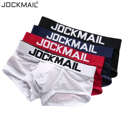 jockmail 4pcs lot sexy men underwear boxer breathable mesh male underpants u convex men boxer