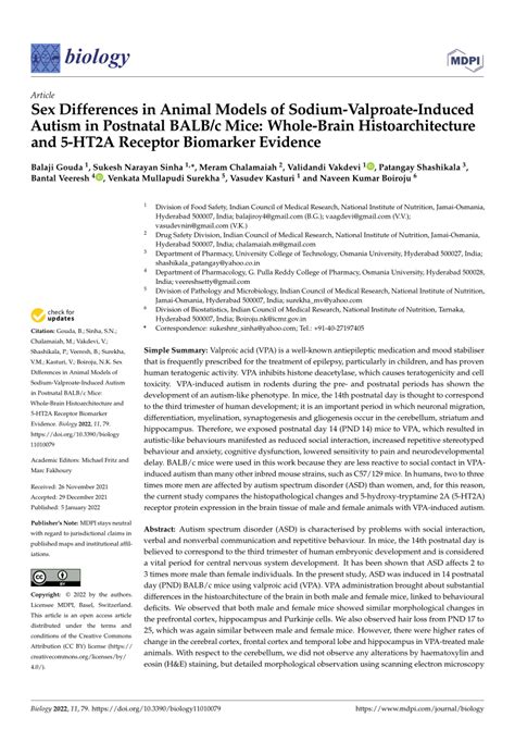 Pdf Sex Differences In Animalmodels Of Sodium Valproate Induced