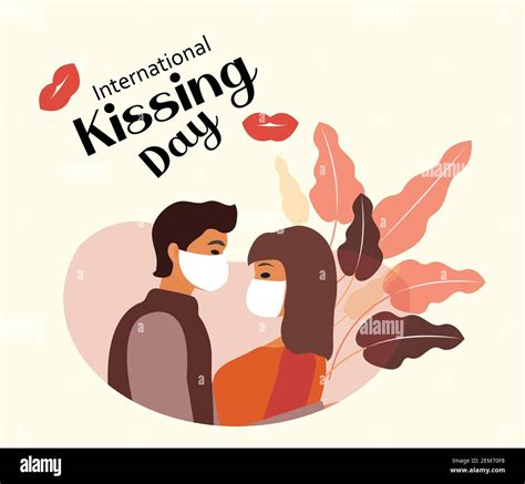 World Kiss Day Postcard International Kissing Day Couple In Love Romance Lovers Vector