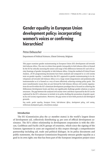 Pdf Gender Equality In European Union Development Policy