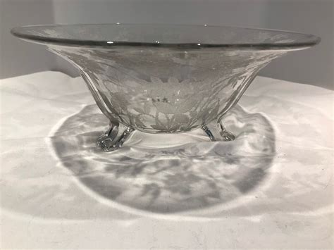 Antique Etched Glass Footed Bowl Etched Wild Rose Detail Etsy