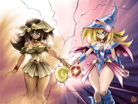 Dark Magician Girl And Mana Yu Gi Oh And 1 More Drawn By The Golden