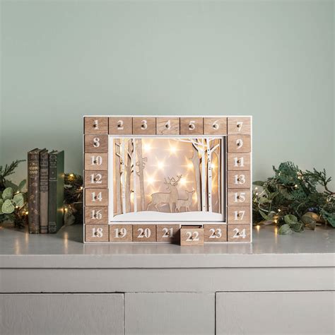 Light Up Wooden Advent Calendar With Forest Scene By Lights4fun