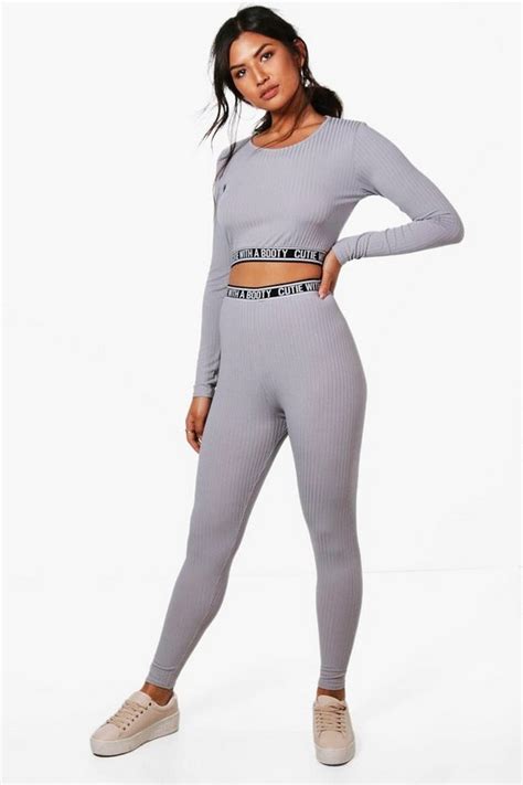 Emily Cutie With A Booty Rib Knit Lounge Set Boohoo