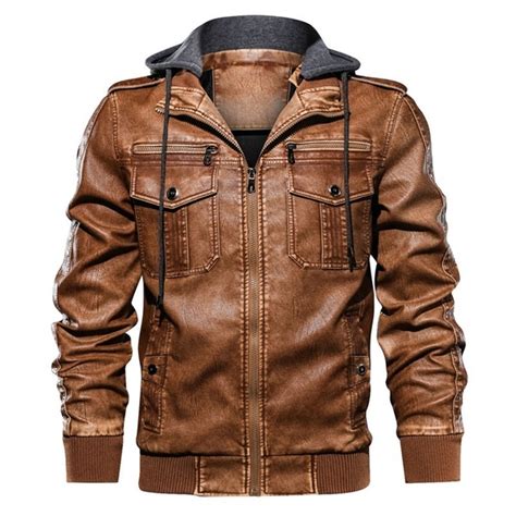 Jamickiki New Fashion Mens High Quality Washed Leather Jacket Coat 3