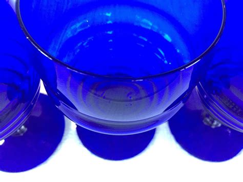 7 Vintage Blue Glasses Ribbed Glassware Cobalt Blue Pedestal Etsy