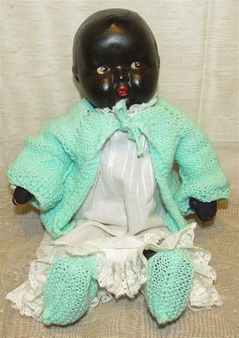 Beautiful Vintage Composition And Cloth Black Baby Doll With Side