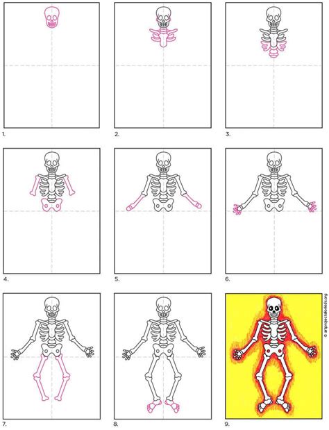 Easy How To Draw A Skeleton Tutorial And Skeleton Coloring Page